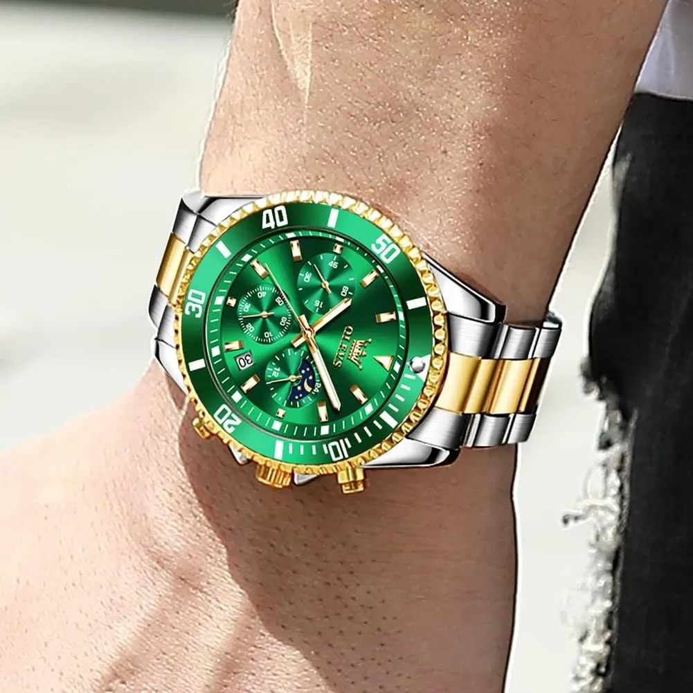 OLEVS Watches for Men Stainless Steel Classic Business Dress Analog Quartz Luxury Casual Mens Wrist Watches Date Waterproof Luminous Multifunction Big Dial
