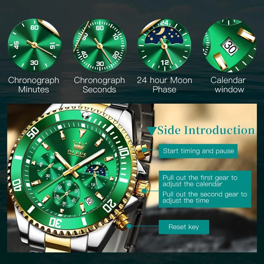 OLEVS Watches for Men Stainless Steel Classic Business Dress Analog Quartz Luxury Casual Mens Wrist Watches Date Waterproof Luminous Multifunction Big Dial
