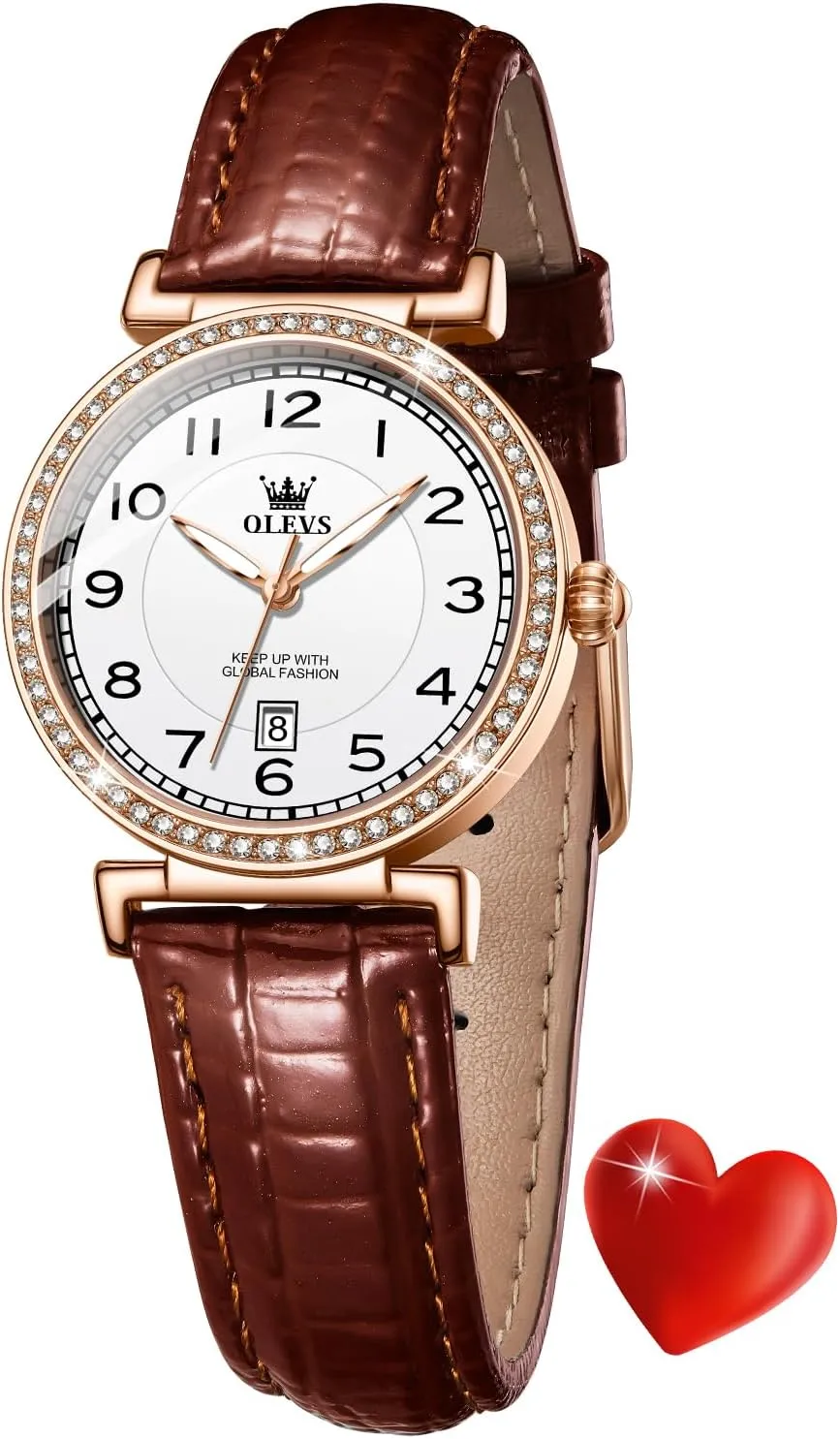 OLEVS Women Watch Brown Leather Straps Ladies Rose Gold Elegant Luxury Dress Chronograph Waterproof Wrist Watch Date Day