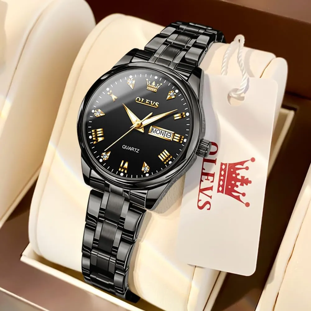 OLEVS Women Watches Business Dress Female Ladies for Small Wrist Watch Gold Silver Tone Stainless Steel Band Analog Quartz Day Date Waterproof Lady Watches