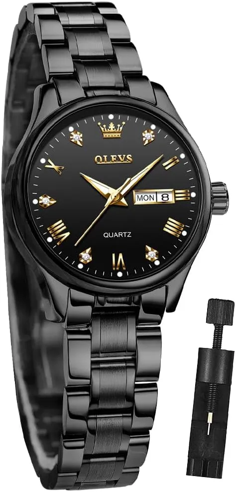 OLEVS Women Watches Business Dress Female Ladies for Small Wrist Watch Gold Silver Tone Stainless Steel Band Analog Quartz Day Date Waterproof Lady Watches