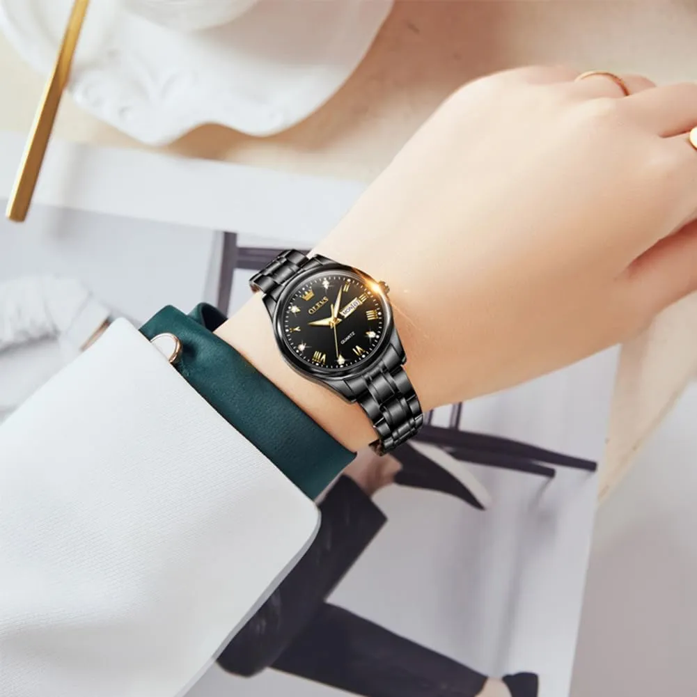 OLEVS Women Watches Business Dress Female Ladies for Small Wrist Watch Gold Silver Tone Stainless Steel Band Analog Quartz Day Date Waterproof Lady Watches