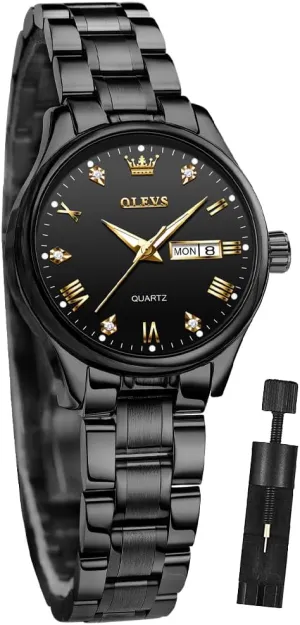 OLEVS Women Watches Business Dress Female Ladies for Small Wrist Watch Gold Silver Tone Stainless Steel Band Analog Quartz Day Date Waterproof Lady Watches