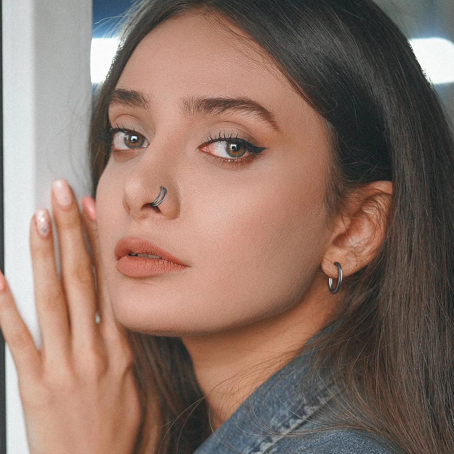 ONESING 3Pcs Nose Rings Hoops 16G 18G 20G Hoop Nose rings for Women 316L Surgical Steel Nose Hoops Hinged Cartilage Conch Septum Rings Double Hoop Nose Rings Tragus Earrings Nose Piercing Jewelry 6-12mm