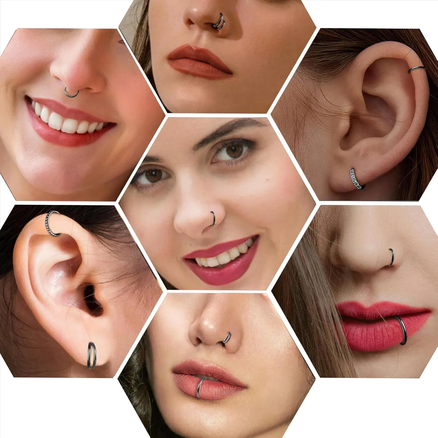 ONESING 3Pcs Nose Rings Hoops 16G 18G 20G Hoop Nose rings for Women 316L Surgical Steel Nose Hoops Hinged Cartilage Conch Septum Rings Double Hoop Nose Rings Tragus Earrings Nose Piercing Jewelry 6-12mm