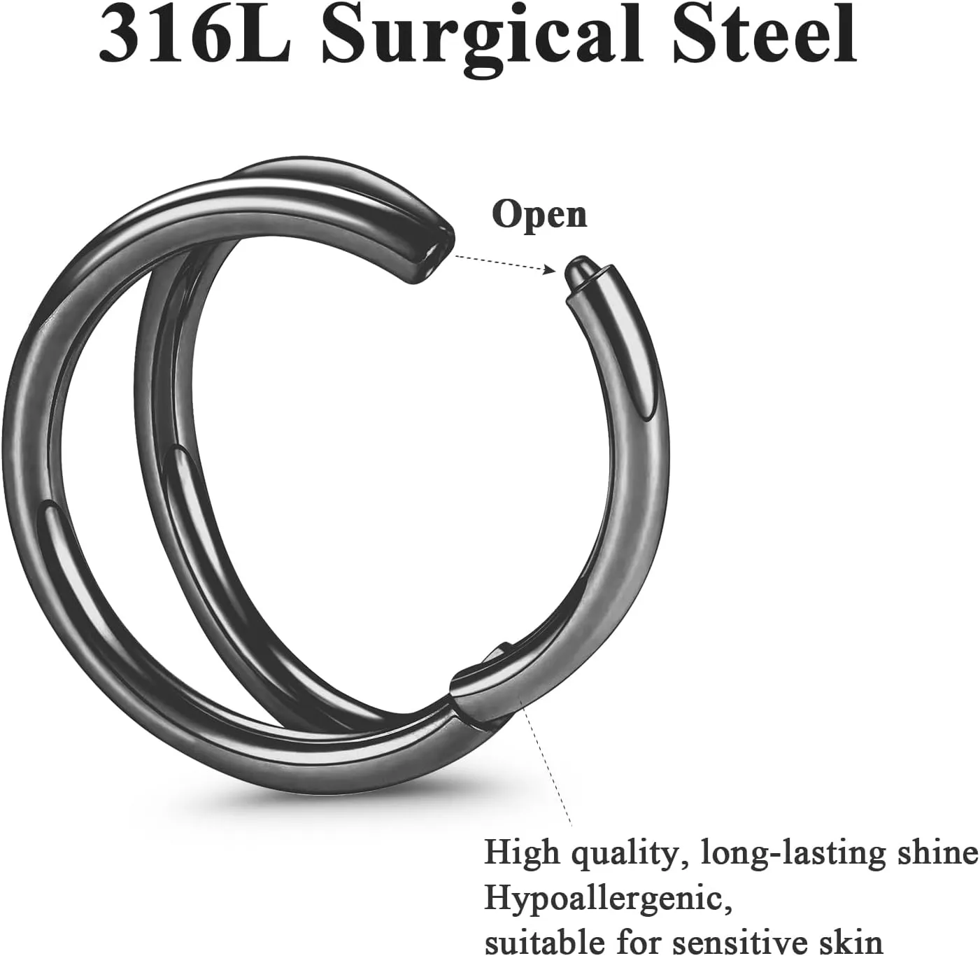 ONESING 3Pcs Nose Rings Hoops 16G 18G 20G Hoop Nose rings for Women 316L Surgical Steel Nose Hoops Hinged Cartilage Conch Septum Rings Double Hoop Nose Rings Tragus Earrings Nose Piercing Jewelry 6-12mm