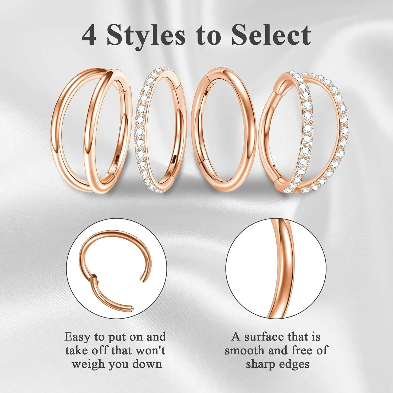 ONESING 4PCS 316L Surgical Steel Double Hoop Nose Rings Hypoallergenic Earring Hoops for CZ Cartilage Helix Rook Tragus Body Piercing Jewelry Stainless Steel Nose Rings Hoops for Women