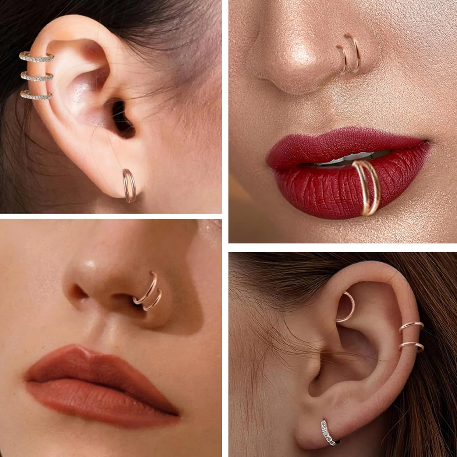 ONESING 4PCS 316L Surgical Steel Double Hoop Nose Rings Hypoallergenic Earring Hoops for CZ Cartilage Helix Rook Tragus Body Piercing Jewelry Stainless Steel Nose Rings Hoops for Women