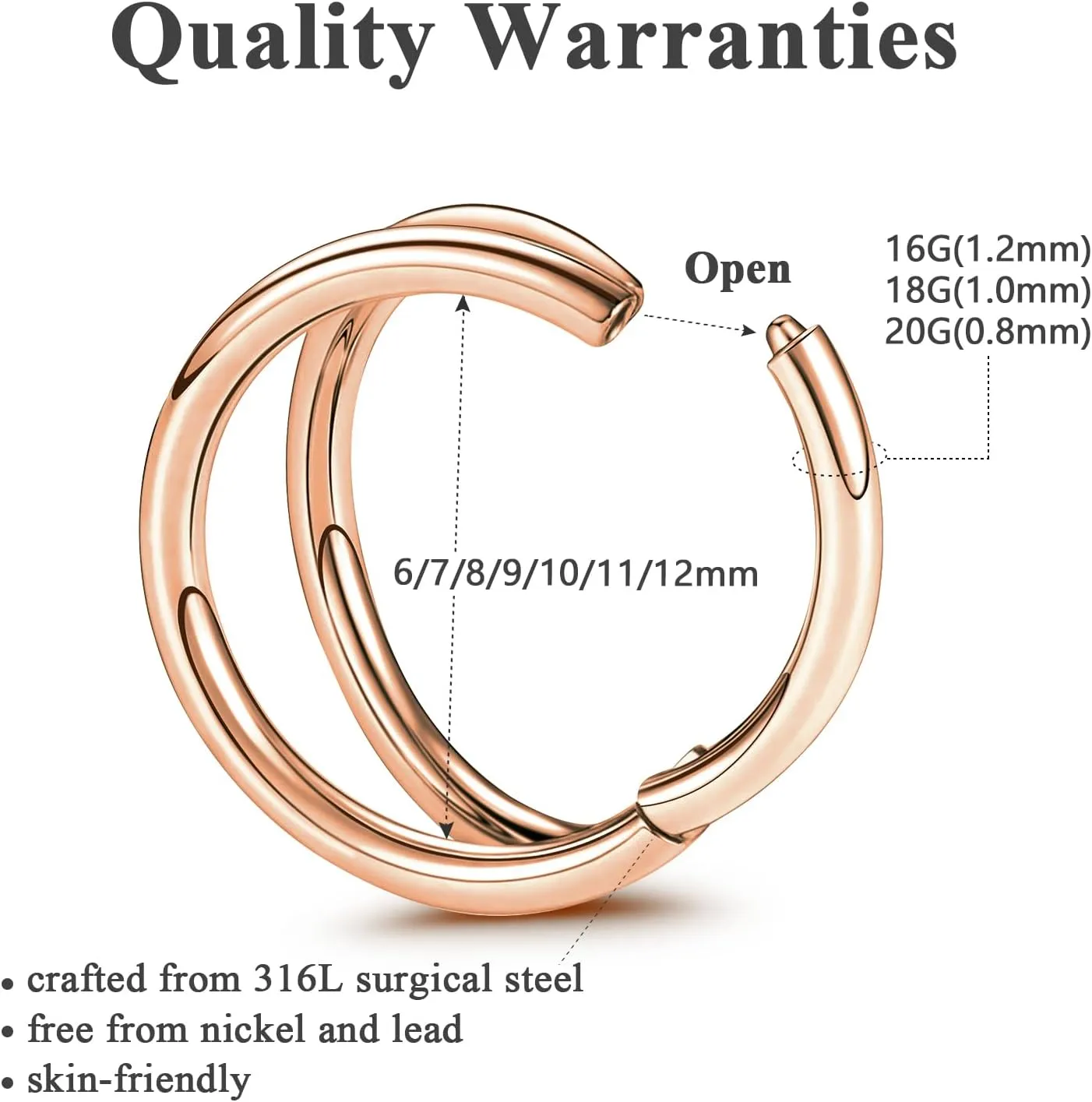 ONESING 4PCS 316L Surgical Steel Double Hoop Nose Rings Hypoallergenic Earring Hoops for CZ Cartilage Helix Rook Tragus Body Piercing Jewelry Stainless Steel Nose Rings Hoops for Women