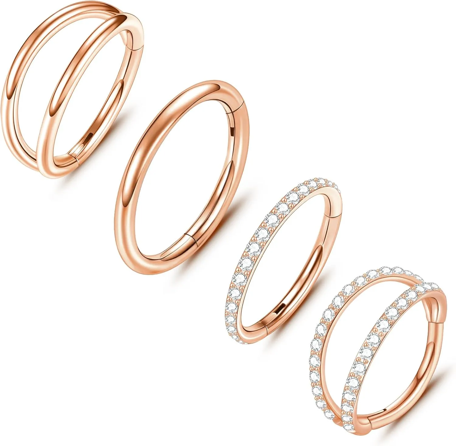 ONESING 4PCS 316L Surgical Steel Double Hoop Nose Rings Hypoallergenic Earring Hoops for CZ Cartilage Helix Rook Tragus Body Piercing Jewelry Stainless Steel Nose Rings Hoops for Women