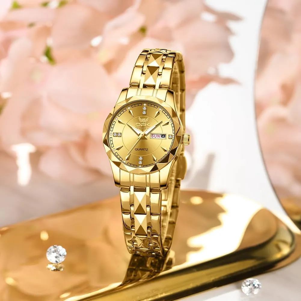 OPK Women Watch Bracelet Dress Easy to Read Stainless Steel Ladies Watches for Female Small Watch Waterproof Luminous Date Wacthes for Women
