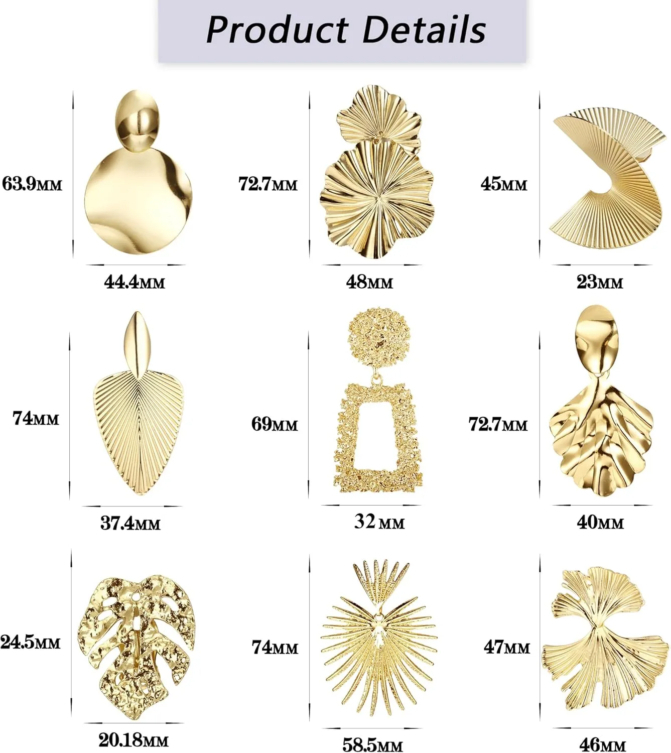 ORAZIO 9 Pairs Clip on Earrings Gold Statement Earrings for Women Exaggerated Trapezoid Dangle Clip on Earrings Gold Geometric Leaf Round Retro Drop Clip Earrings Unpierced Ears