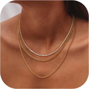 ORAZIO Gold Necklaces for Women,Layered Gold Necklaces Non Tarnish,14K Gold Plated Dainty Gold Necklace Stack,Cuban Link Paperclip Chain Toggle Clasp Necklace Fashion Waterproof Gold Jewelry for Women