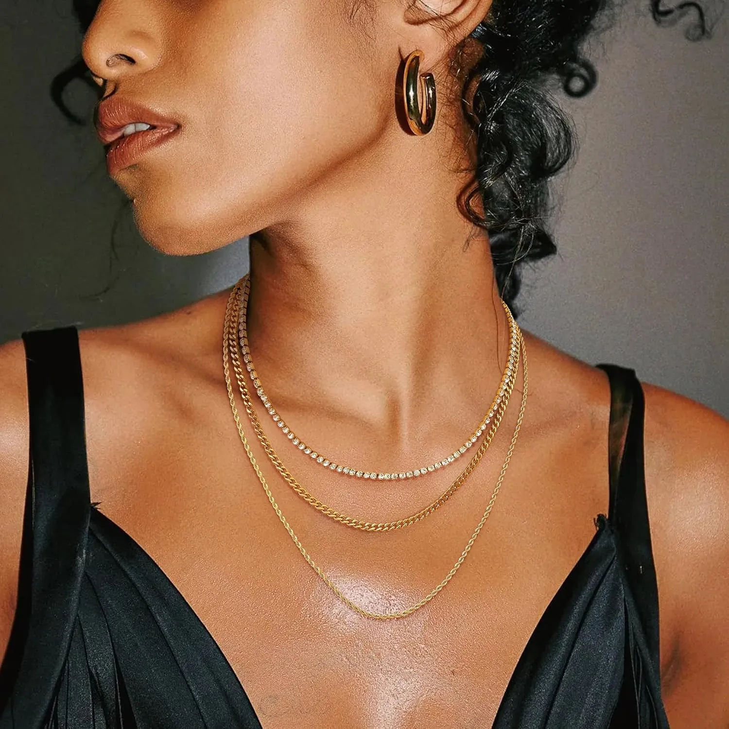 ORAZIO Gold Necklaces for Women,Layered Gold Necklaces Non Tarnish,14K Gold Plated Dainty Gold Necklace Stack,Cuban Link Paperclip Chain Toggle Clasp Necklace Fashion Waterproof Gold Jewelry for Women