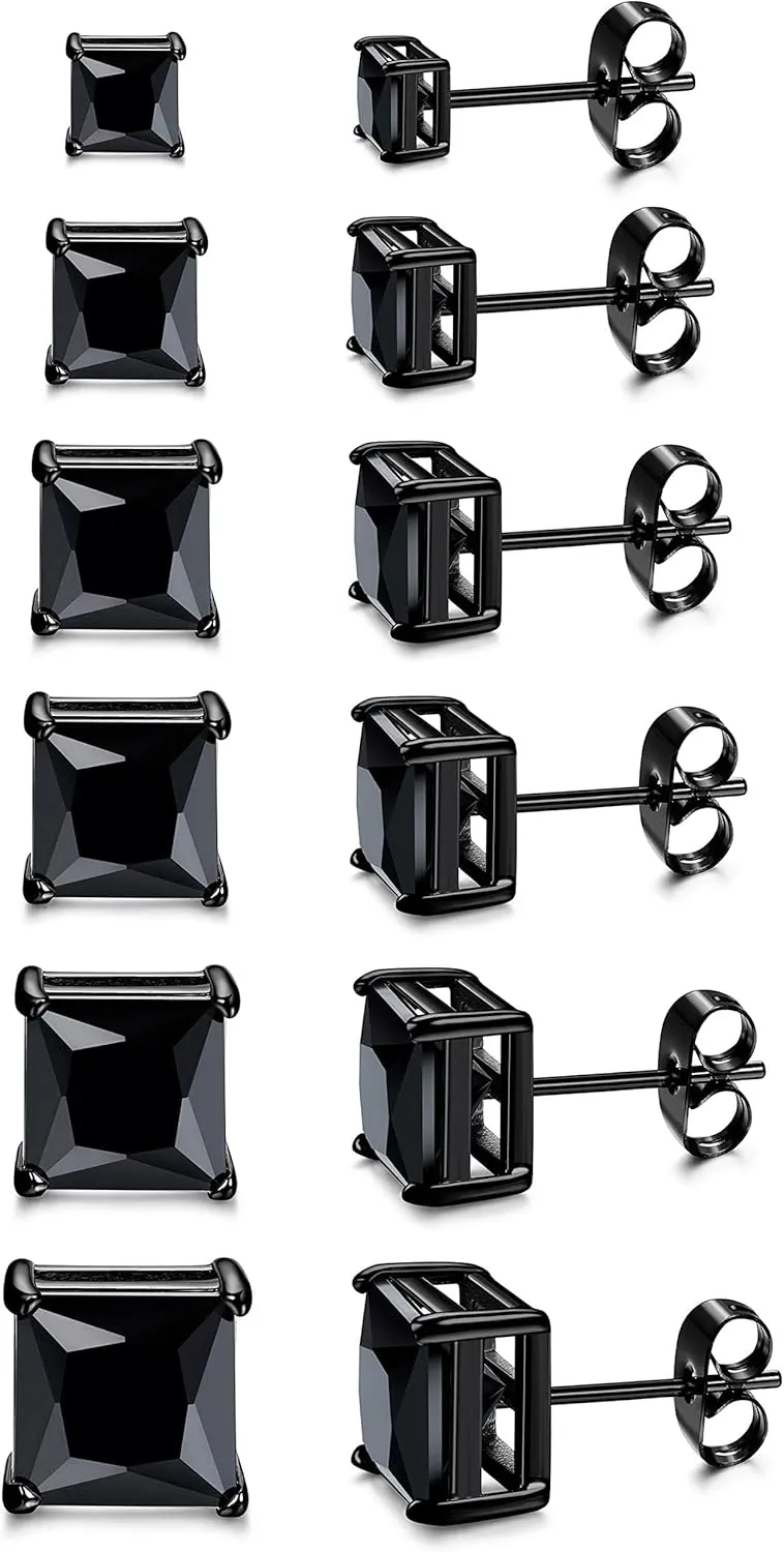 ORAZIO Square CZ Stud Earrings for Men Women Stainless Steel Princess Cut Cubic Zirconia Earring Studs 3MM-8MM