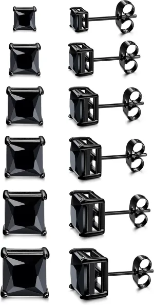 ORAZIO Square CZ Stud Earrings for Men Women Stainless Steel Princess Cut Cubic Zirconia Earring Studs 3MM-8MM