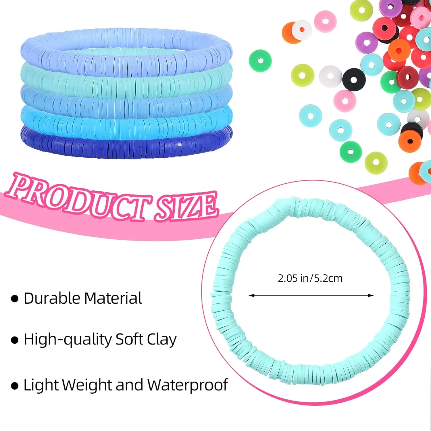 Ornaland 30 Pcs Hei Shi Surfer Bracelets Friendship Bracelets Clay Bead Bracelets Polymer Clay Stretch Bracelet Stackable Bracelet Set Women Summer Beach Jewelry for Women