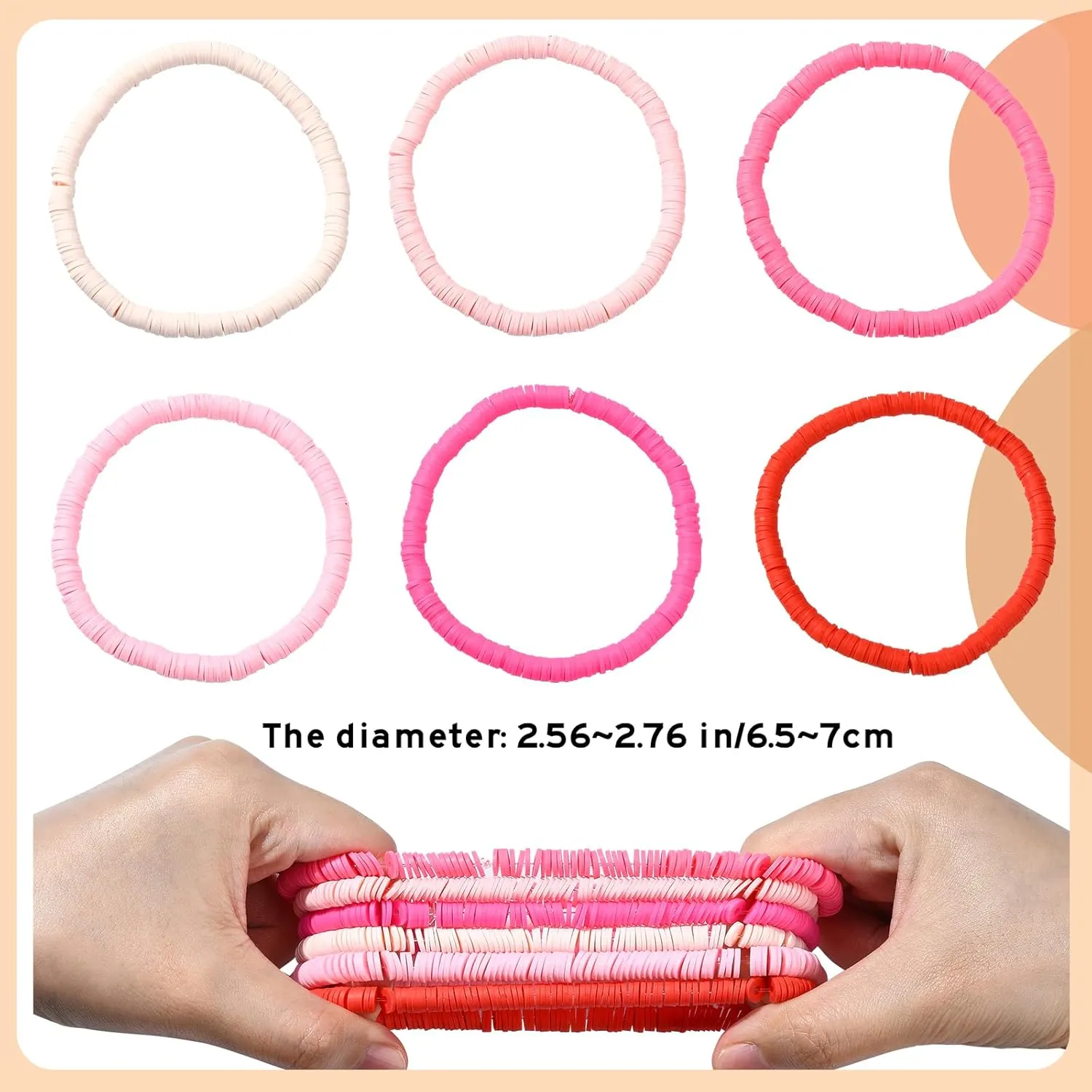 Ornaland 6~12 Pcs Hei Shi Surfer Bracelets Friendship Bracelets Clay Bead Bracelets Polymer Stretch Bracelet Stackable Bracelet Set Women Summer inner diameter of the bracelet is about 6.5~7cm