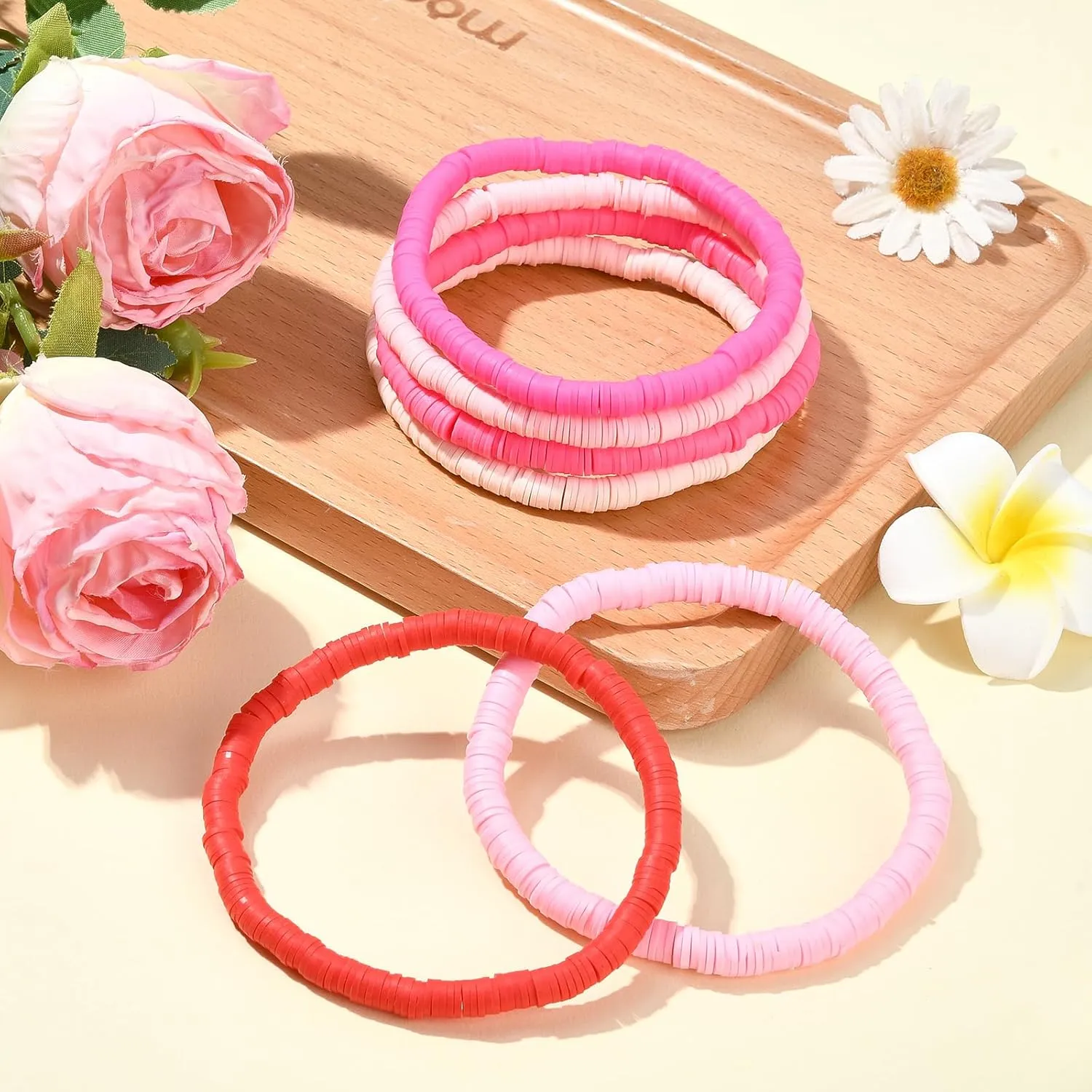 Ornaland 6~12 Pcs Hei Shi Surfer Bracelets Friendship Bracelets Clay Bead Bracelets Polymer Stretch Bracelet Stackable Bracelet Set Women Summer inner diameter of the bracelet is about 6.5~7cm