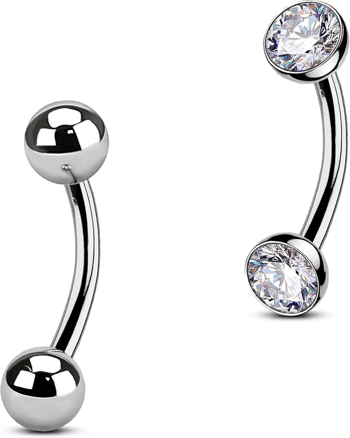 OUFER Belly Button Rings, 2PCS G23 Solid Titanium Internally Threaded Belly Rings For Women, 14G Clear CZ Belly Button Piercing, Navel Piercing Jewelry