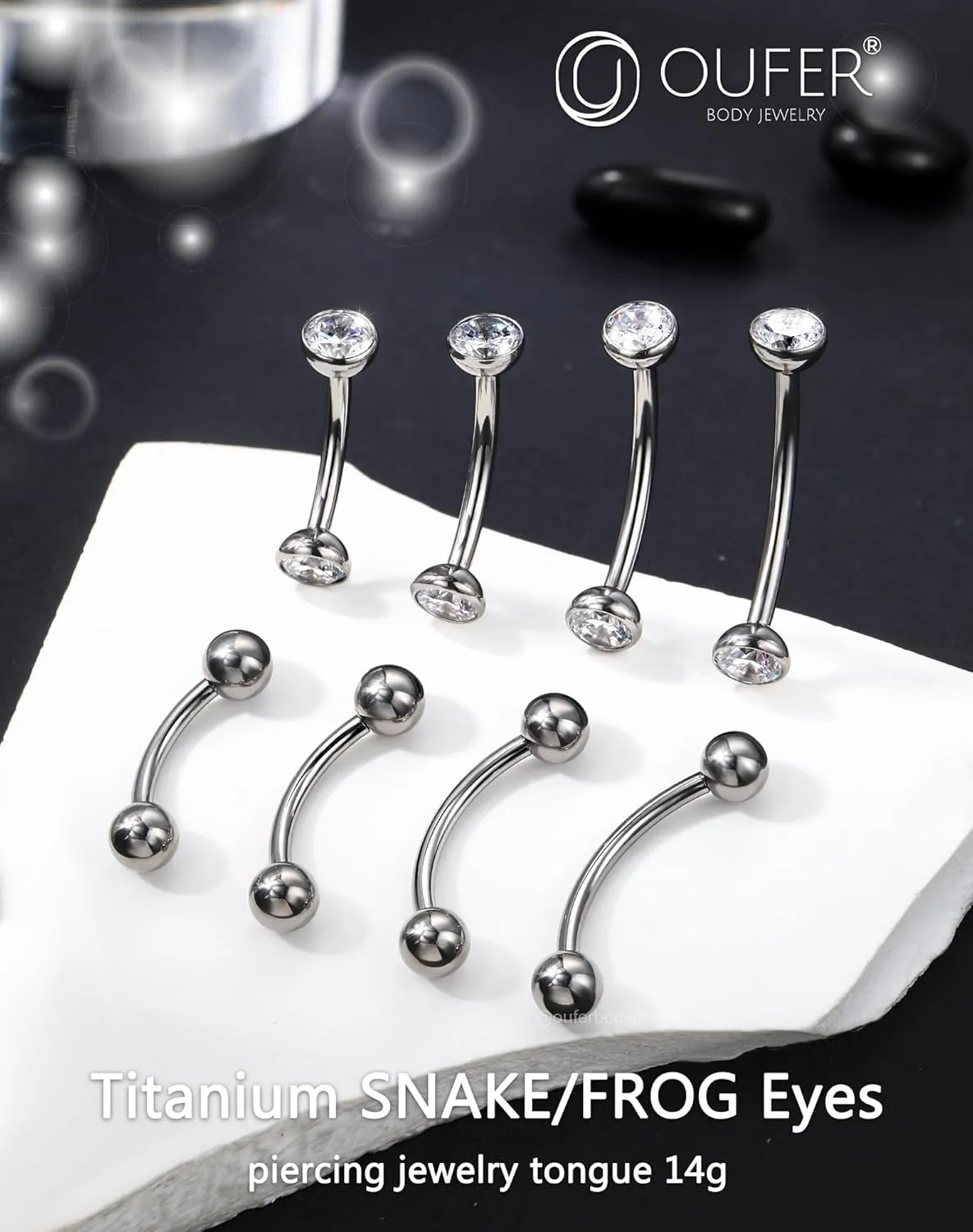 OUFER Belly Button Rings, 2PCS G23 Solid Titanium Internally Threaded Belly Rings For Women, 14G Clear CZ Belly Button Piercing, Navel Piercing Jewelry