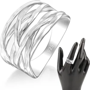 Overlapping Rings for Women - Designer Criss Cross Rings - 925 Sterling Silver Wide Band Ring, Criss Cross Silver Rings for Women - Made in Israel Jewelry, 12mm Width - Available in Sizes 4-12