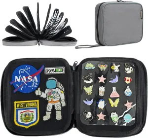 PACMAXI Portable Travel Brooch Carrying Case for Enamel and Lapel Pins - Storage Organizer With 10 Pages, Holds Up to 160 Pins - Collections Display Bag