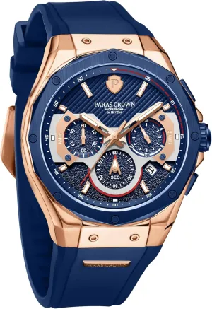 Paras Crown Watches for Men Luxury Japanese Quartz Movement Chronograph Analog Watch Stainless Steel Case 5ATM Waterproof Mens Watches