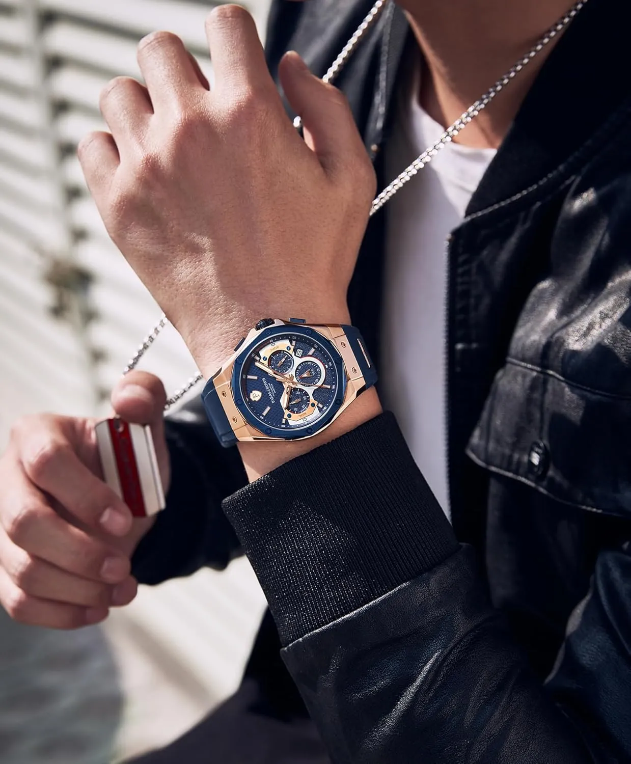 Paras Crown Watches for Men Luxury Japanese Quartz Movement Chronograph Analog Watch Stainless Steel Case 5ATM Waterproof Mens Watches