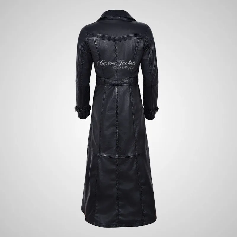 PARIS Ladies Leather Full Length Coat Women Elegant Trench Coat