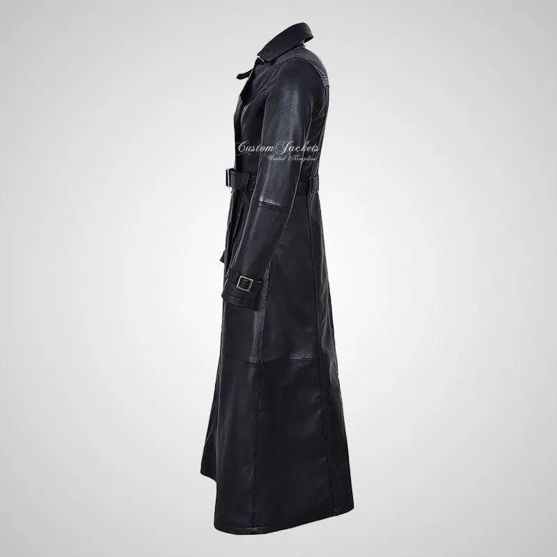 PARIS Ladies Leather Full Length Coat Women Elegant Trench Coat