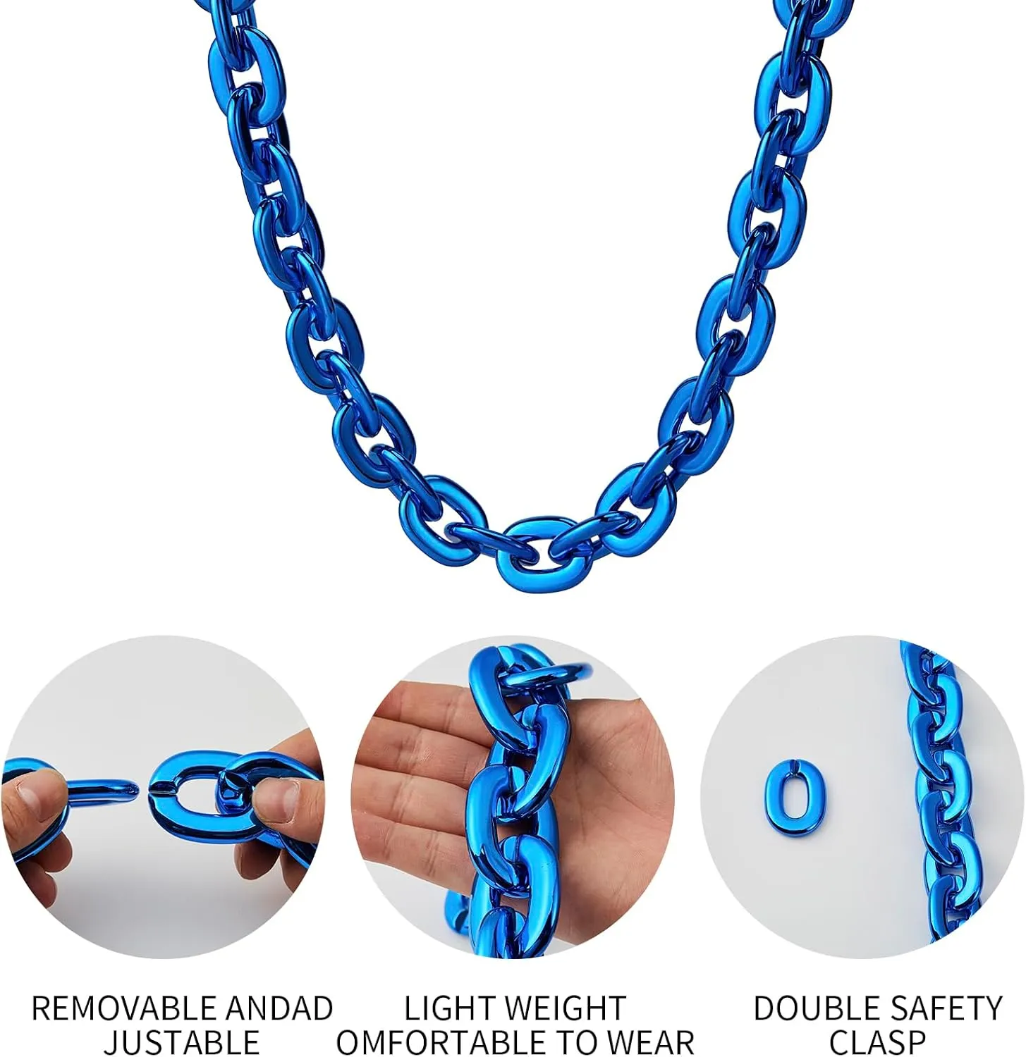 Passed colorfast test,Large Fake Plastic Chain, Hip-hop Rapper Big Chunky Fake Gold Chain, Super long Detachable, Non-fading Party Clothing Plastic Jewelry Necklace Decoration, Women and Men.