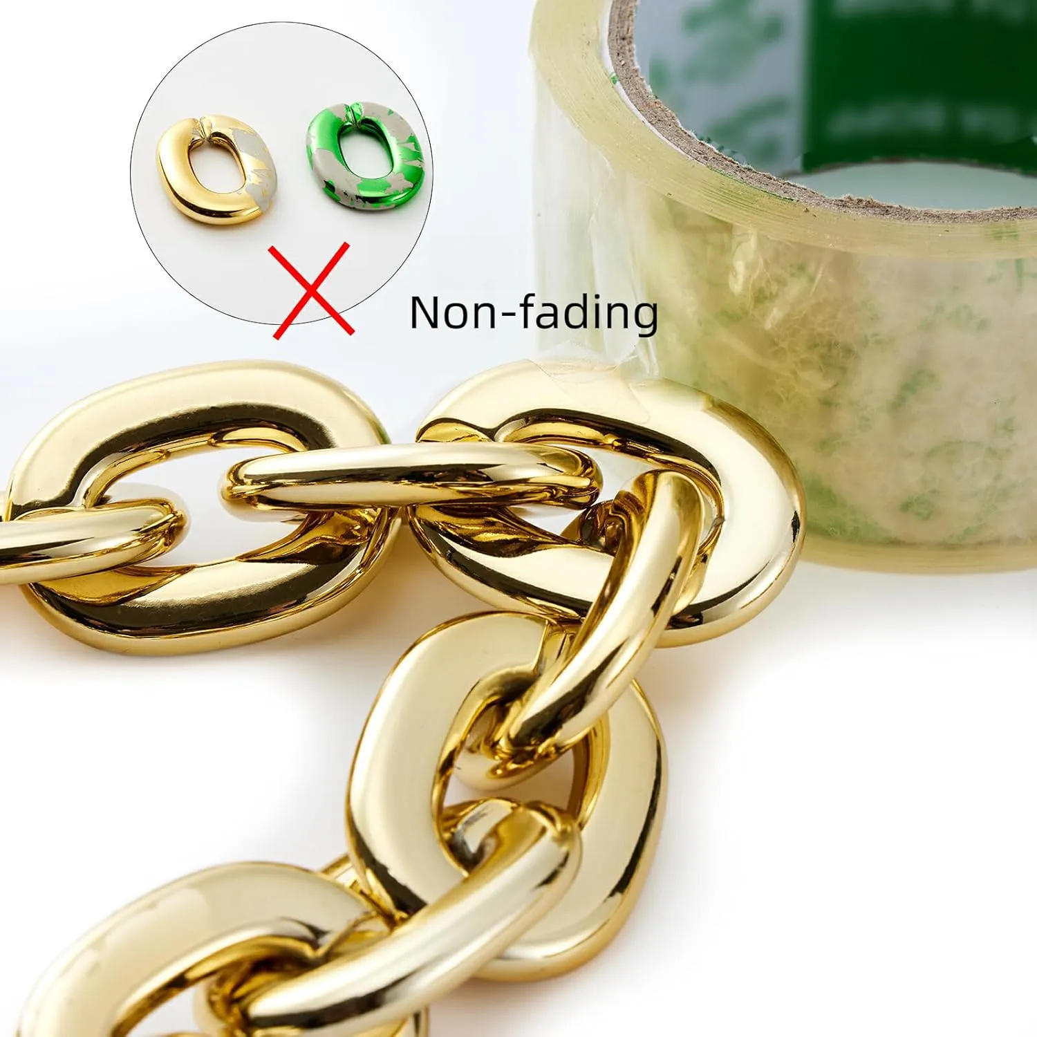 Passed colorfast test,Large Fake Plastic Chain, Hip-hop Rapper Big Chunky Fake Gold Chain, Super long Detachable, Non-fading Party Clothing Plastic Jewelry Necklace Decoration, Women and Men.