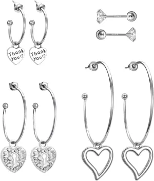 Pasuot Gold Silver Hoop Earrings for Women 14K Gold Plated Hypoallergenic Hoop Earrings Set Hypoallergenic Earring Lightweight Dangle Heart Star Cubic Zirconia