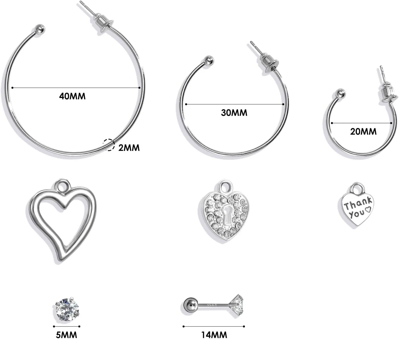 Pasuot Gold Silver Hoop Earrings for Women 14K Gold Plated Hypoallergenic Hoop Earrings Set Hypoallergenic Earring Lightweight Dangle Heart Star Cubic Zirconia