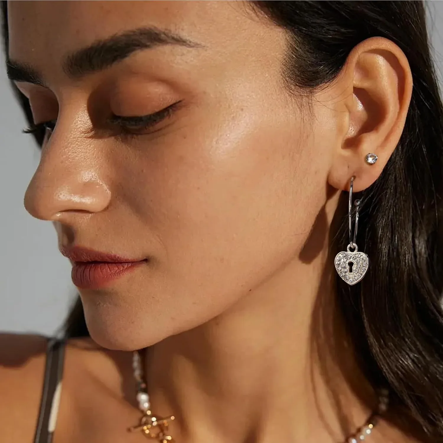 Pasuot Gold Silver Hoop Earrings for Women 14K Gold Plated Hypoallergenic Hoop Earrings Set Hypoallergenic Earring Lightweight Dangle Heart Star Cubic Zirconia