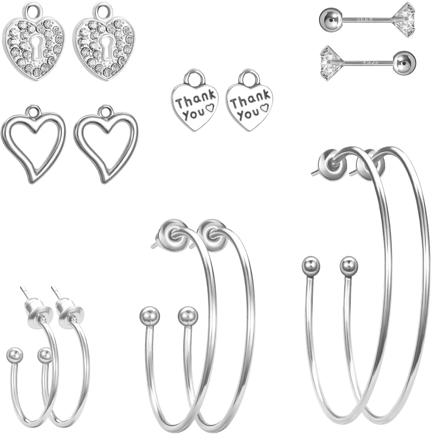 Pasuot Gold Silver Hoop Earrings for Women 14K Gold Plated Hypoallergenic Hoop Earrings Set Hypoallergenic Earring Lightweight Dangle Heart Star Cubic Zirconia