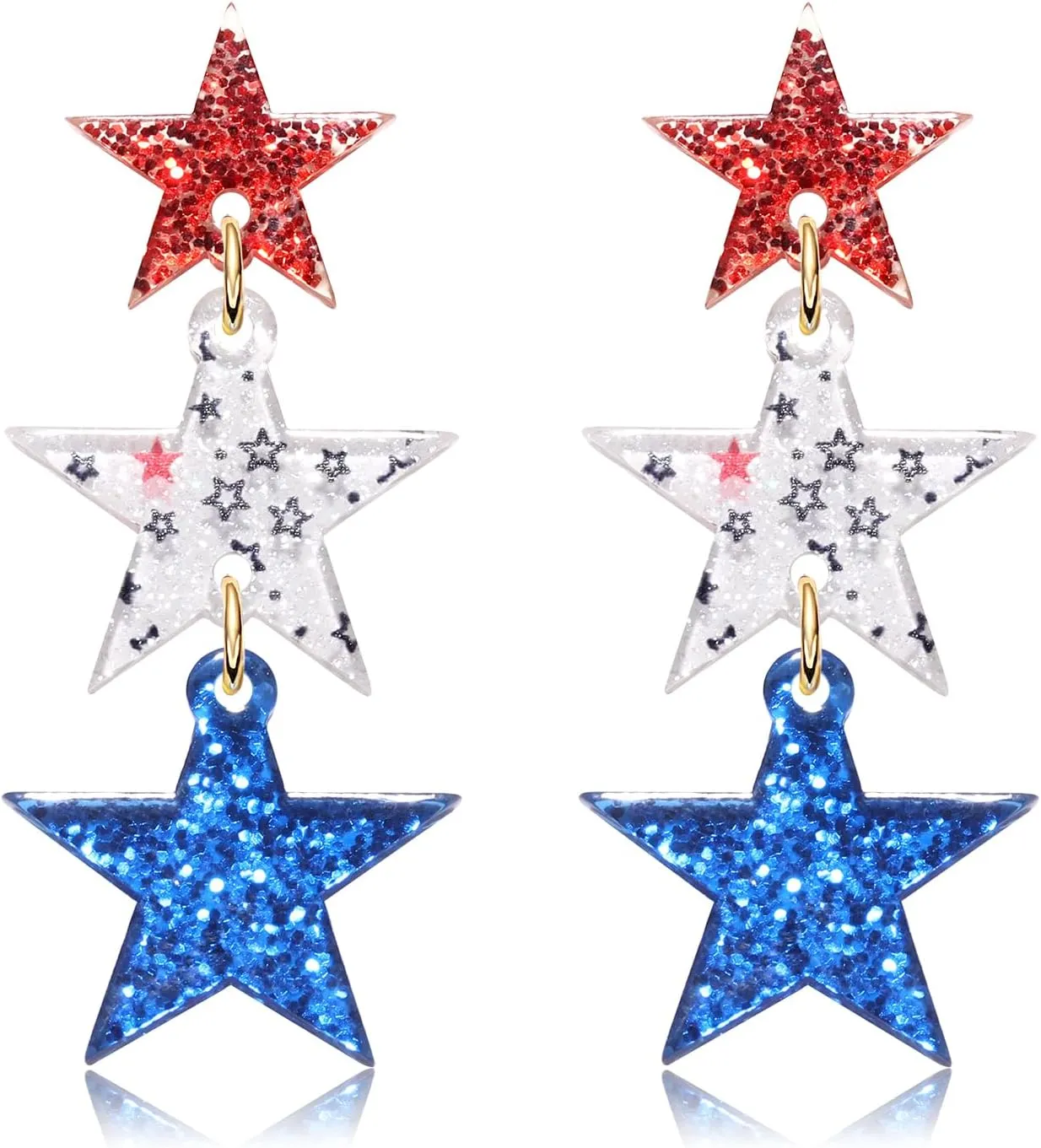 Patriotic Dangle Drop Stud Earrings Glitter Red White Blue Earrings USA Star American Flag Acrylic Jewelry for Women 4th of July Independence Day Party Favor Gift