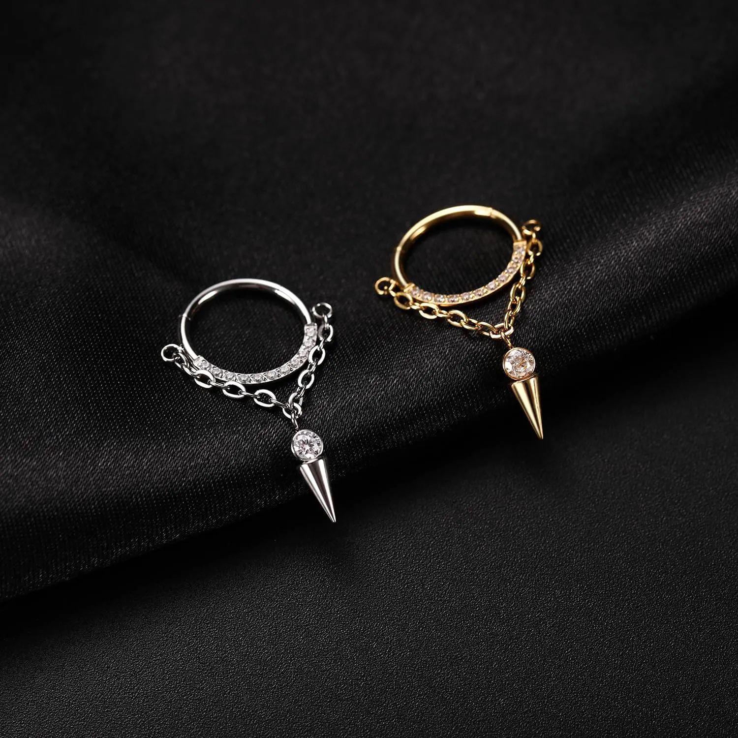 PEAKLINK Dangle Nose Ring Septum Piercing Jewelry 16G Septum Rings Surgical Steel Seamless Clicker Ring Dangly Nose Hoop Ring Daith Earrings Helix Rook Tragus Conch Jewelry Conch Earring