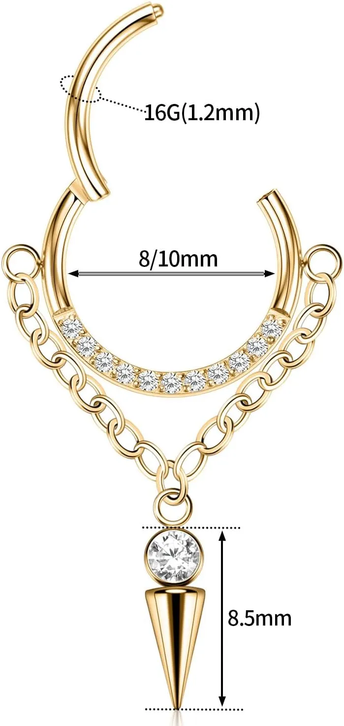 PEAKLINK Dangle Nose Ring Septum Piercing Jewelry 16G Septum Rings Surgical Steel Seamless Clicker Ring Dangly Nose Hoop Ring Daith Earrings Helix Rook Tragus Conch Jewelry Conch Earring