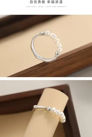 Pearl Adjustable Beaded Wrap Ring,Trendy Elastic Freshwater Pearl Rings Sterling Silver Stretch Pearl Rings Cute Jewelry s for Women s