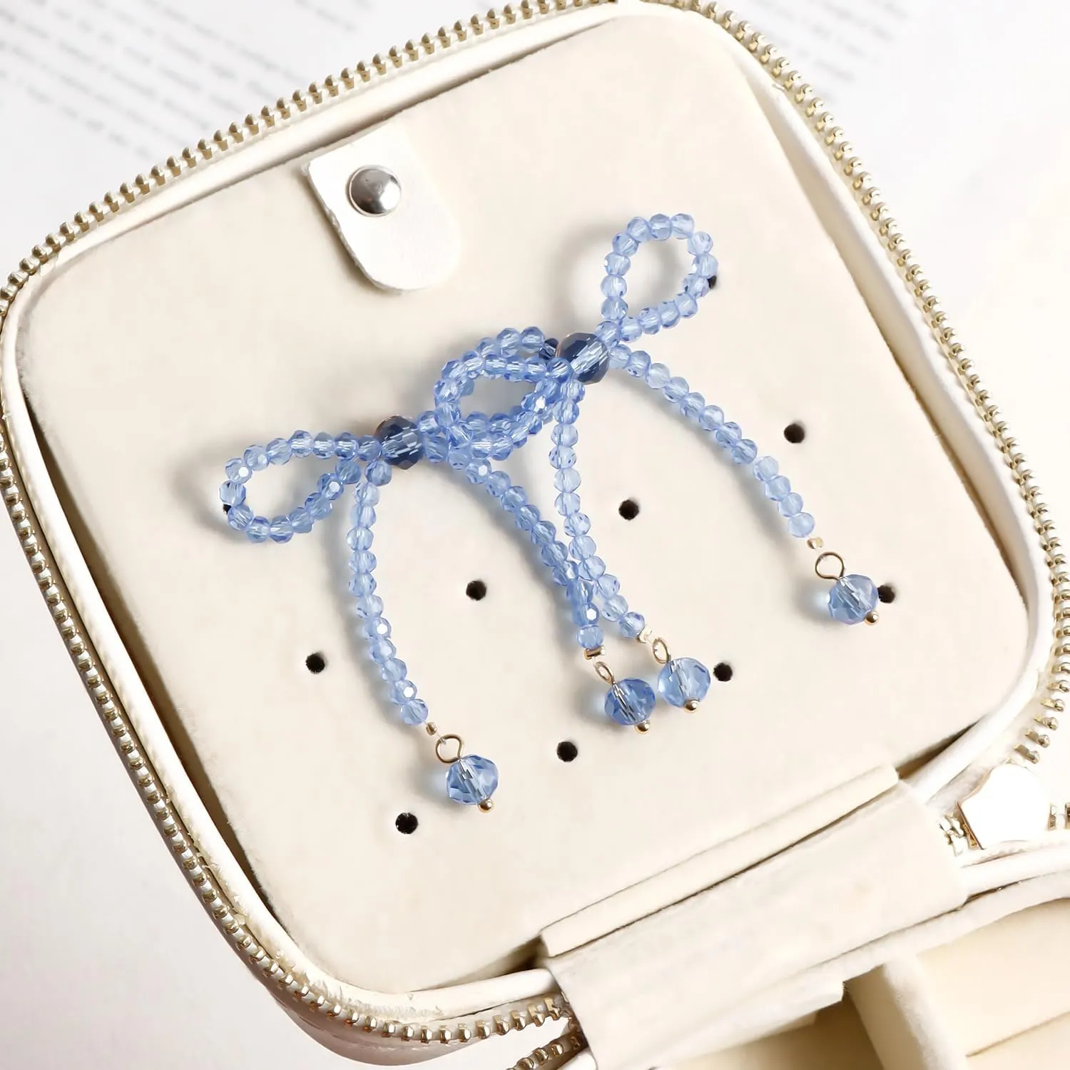 Pearl & Crystal Bow Knot Tassel Dangle Earrings - Dainty Gold Bow Ribbon Stud Earrings for Women