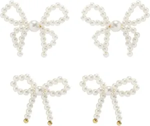 Pearl Bow Earrings for Women Elegant Bow Pearl Earrings Trendy Pearl Bow Knot Stud Earrings Pearl and Bow Earrings White Bow Earrings Wedding Party Prom Earrings Trendy Jewelry Gifts for Her