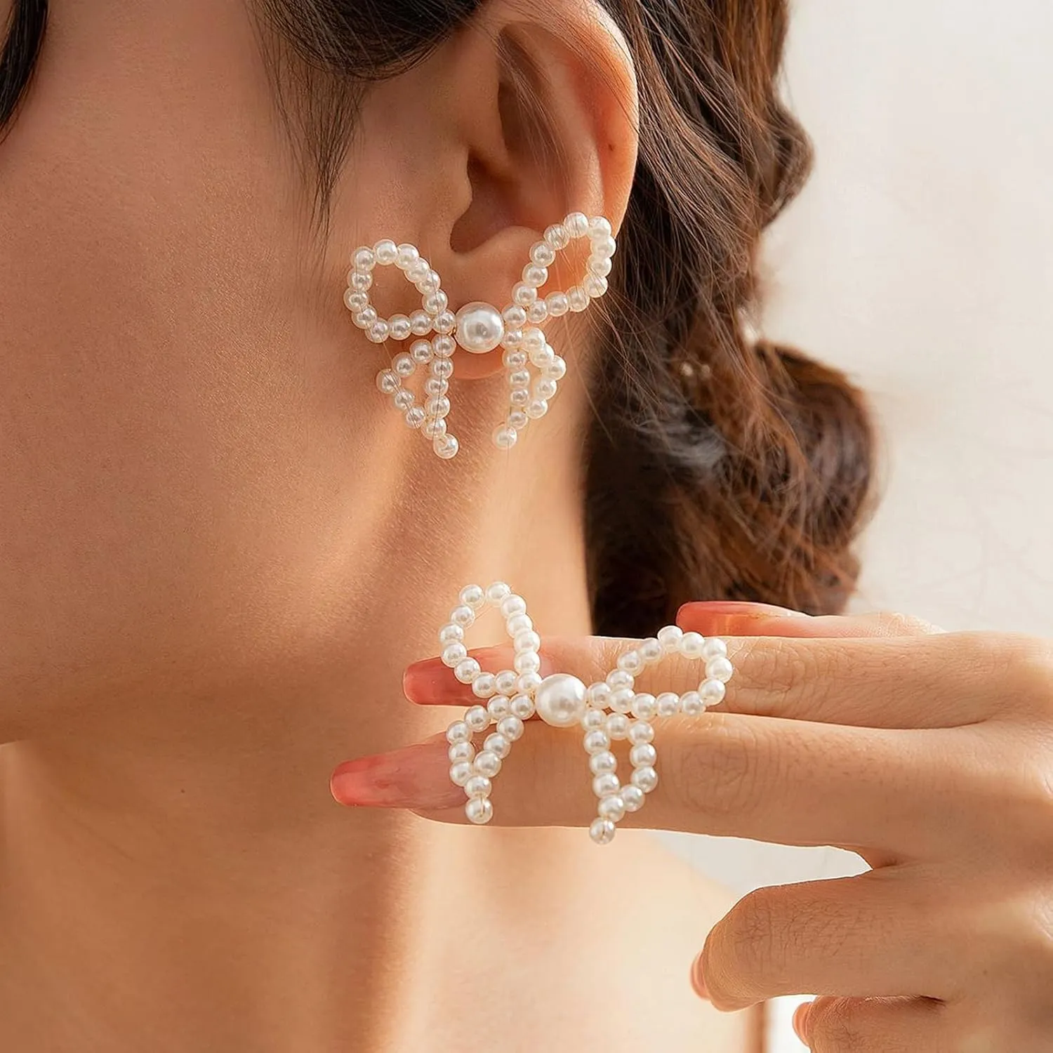 Pearl Bow Earrings for Women Elegant Bow Pearl Earrings Trendy Pearl Bow Knot Stud Earrings Pearl and Bow Earrings White Bow Earrings Wedding Party Prom Earrings Trendy Jewelry Gifts for Her