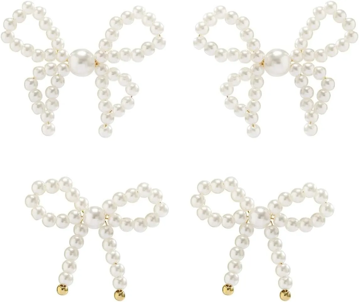 Pearl Bow Earrings for Women Elegant Bow Pearl Earrings Trendy Pearl Bow Knot Stud Earrings Pearl and Bow Earrings White Bow Earrings Wedding Party Prom Earrings Trendy Jewelry Gifts for Her