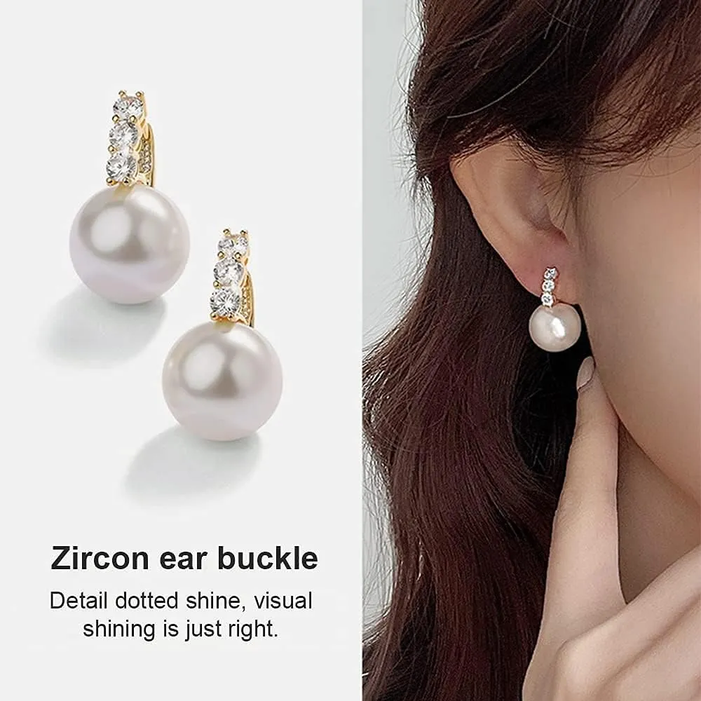 Pearl Earrings for Women 14K Gold Plated Hypoallergenic Pearl Earrings 5A Cubic Zirconia Dangle Earrings Elegant Jewelry