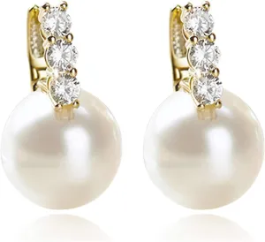 Pearl Earrings for Women 14K Gold Plated Hypoallergenic Pearl Earrings 5A Cubic Zirconia Dangle Earrings Elegant Jewelry