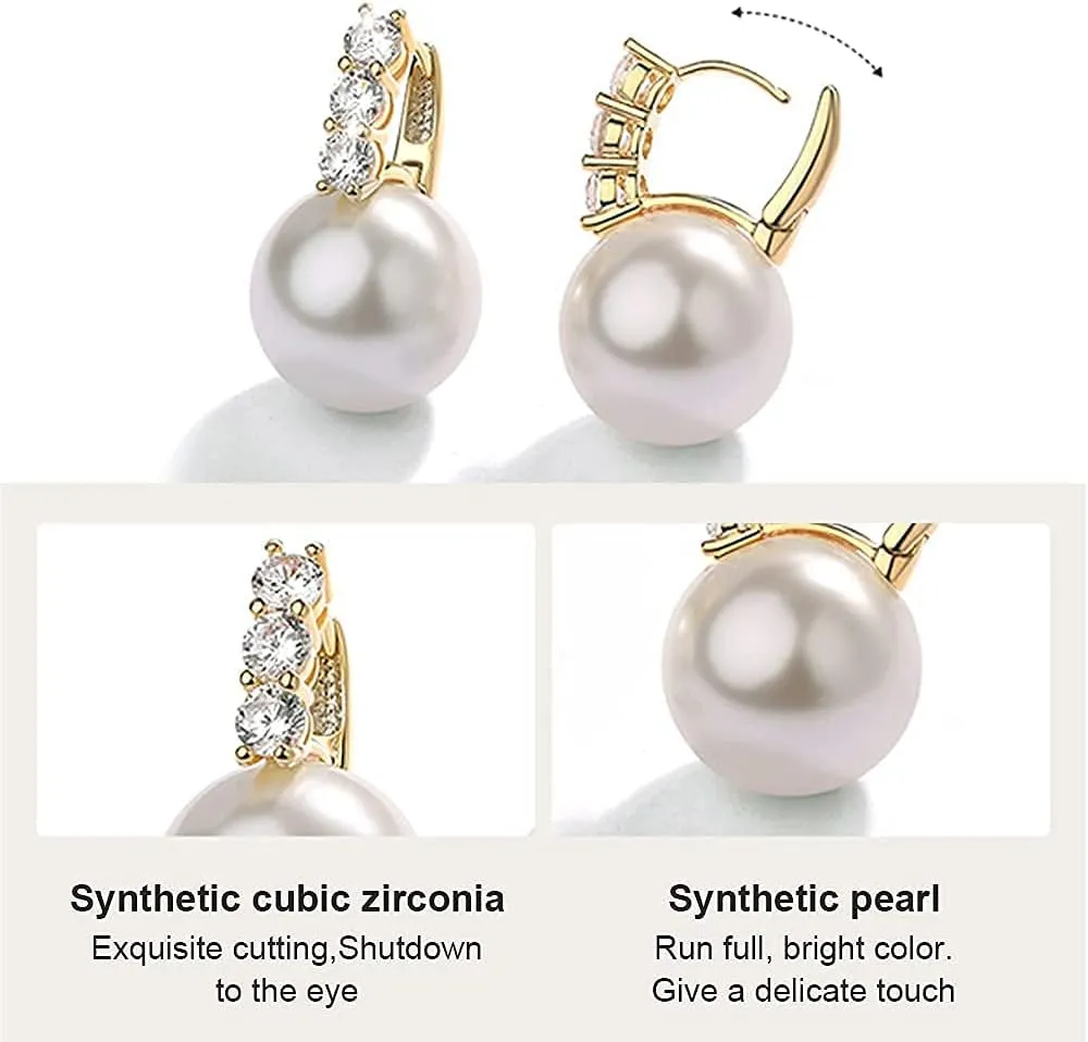 Pearl Earrings for Women 14K Gold Plated Hypoallergenic Pearl Earrings 5A Cubic Zirconia Dangle Earrings Elegant Jewelry