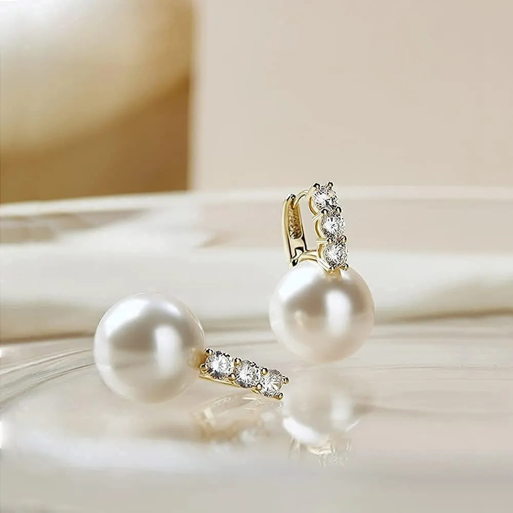 Pearl Earrings for Women 14K Gold Plated Hypoallergenic Pearl Earrings 5A Cubic Zirconia Dangle Earrings Elegant Jewelry
