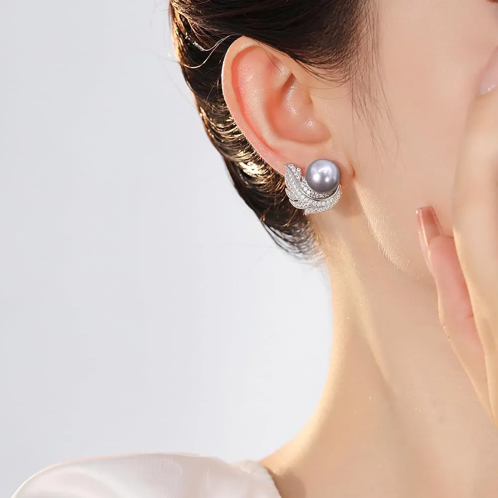 Pearl Earrings for Women, Cultured Stud Pearl Earrings Jewelry for Girls, Silver/Gold Plated Prom Jewelry Dangle Studs Cubic Zirconia Pearl Earrings for Gifts